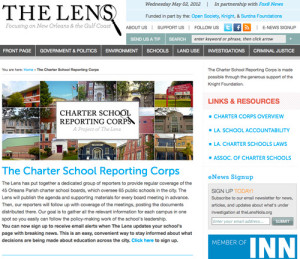 The Lens cover page - Charter School Reporting Corps